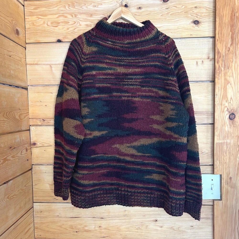 Vintage Wool Hand Knit Chunky Sweater Mens Large Multi Earthy The Decoys Nest